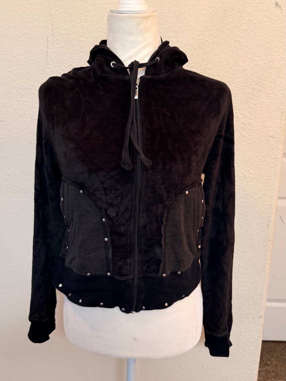 Black Stud-Trim Zip Hoodie Bomber Jacket